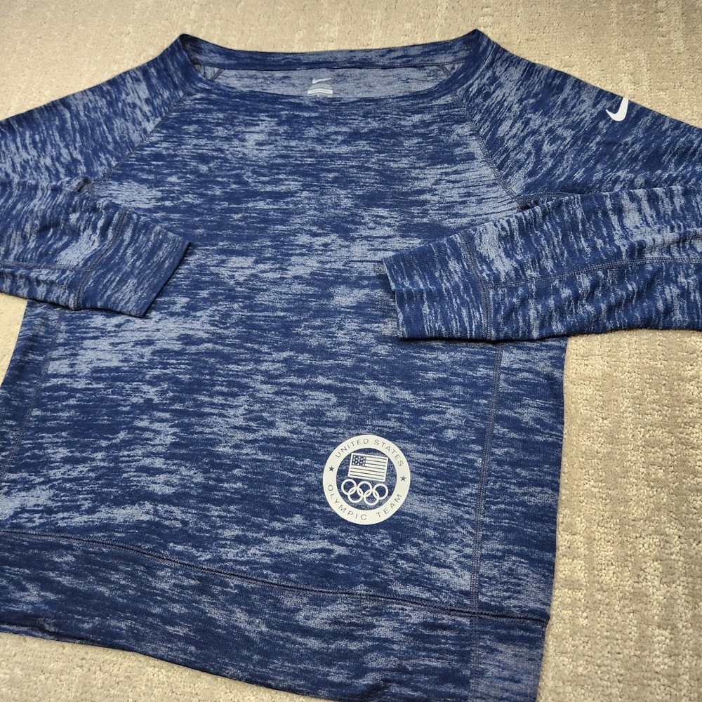 Nike Sweatshirt Women Small Epic Crew Olympic USA Blue Scoop Neck Sports‎
